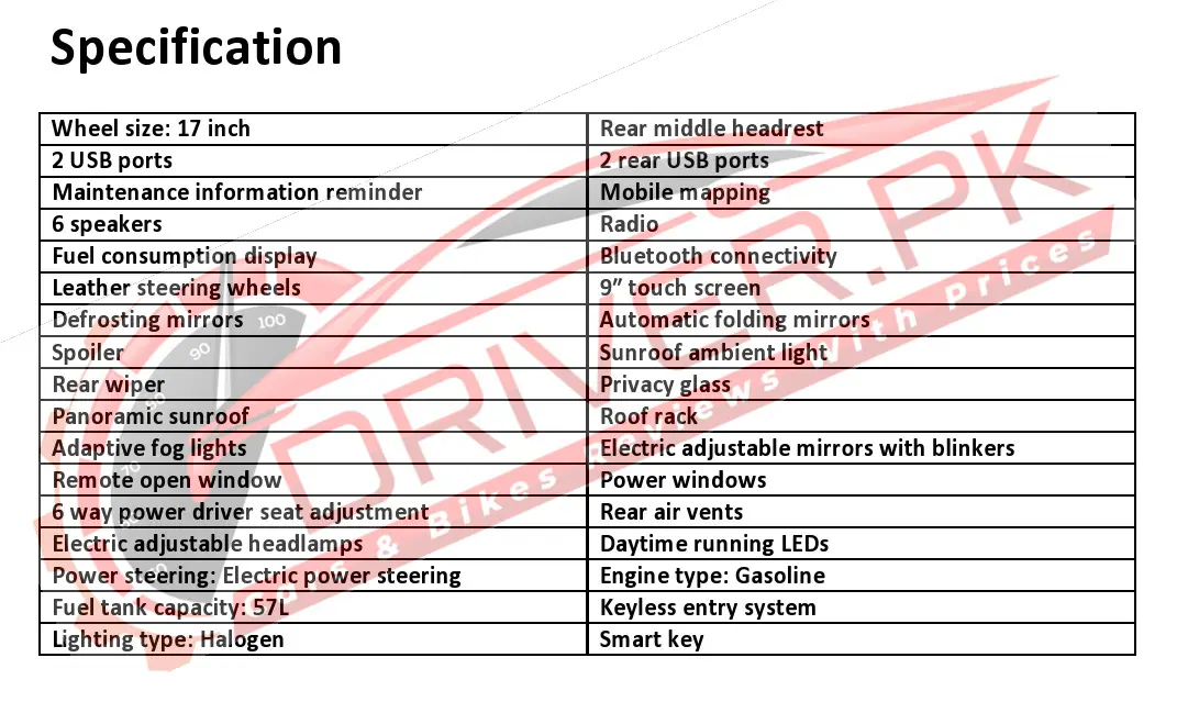 Chery Tiggo 8 Pro Specs